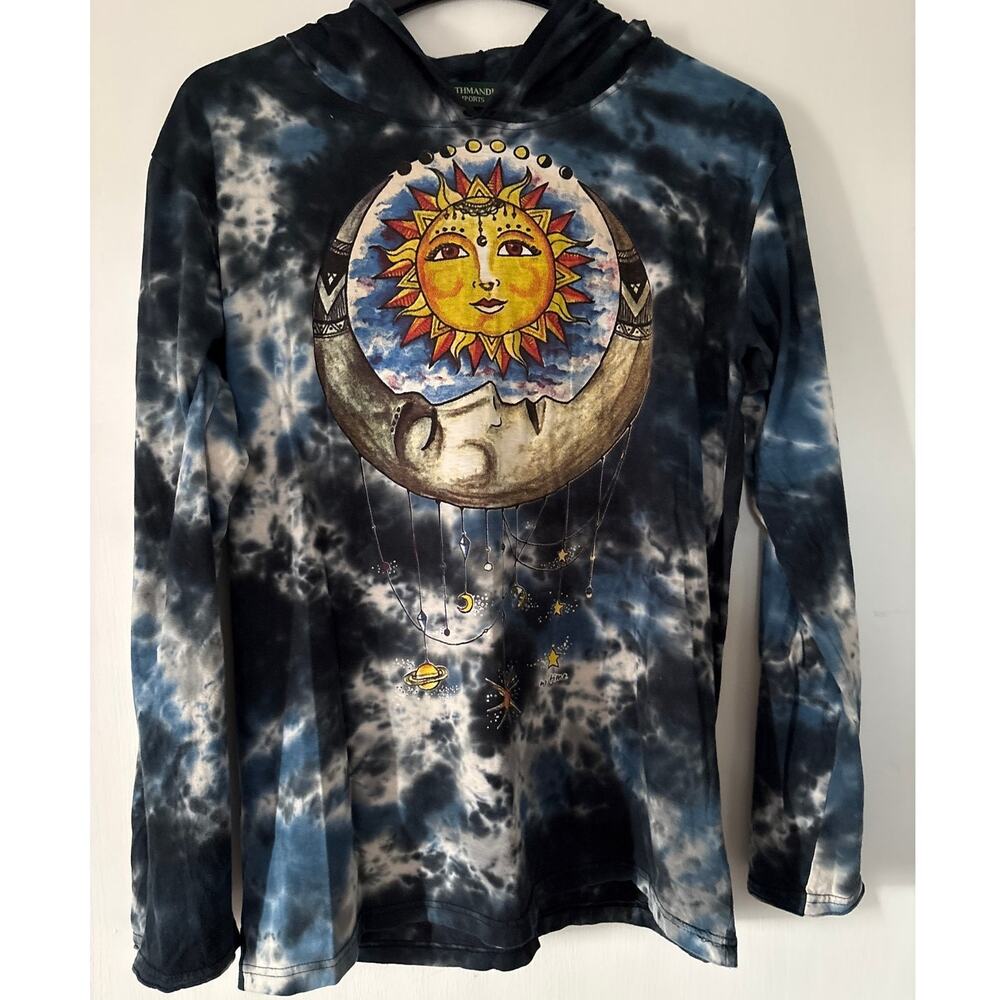Kathmandu Imports Celestial Sun Moon Cotton Hooded Long Sleeve Tee Medium